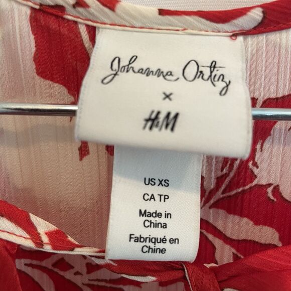 Johanna Ortiz X H&M Red Wild Roses Voluminous Satin Dress Kaftan Size XS - Picture 4 of 13